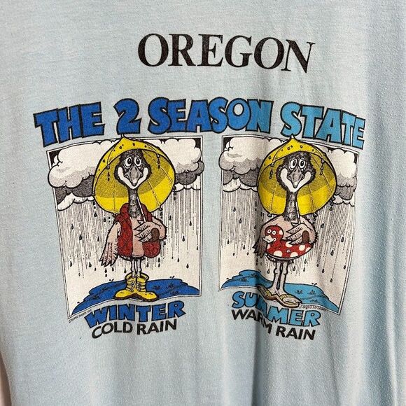 VTG 80s Oregon Graphic T Shirt S/M Blue Rainy Weather Single Stitch Super Shirts - Picture 4 of 11